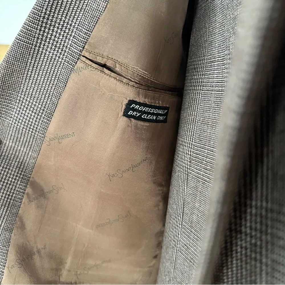 Vintage 70’s Yves Saint Laurent Classic 3 Piece Mens Wool Plaid Suit